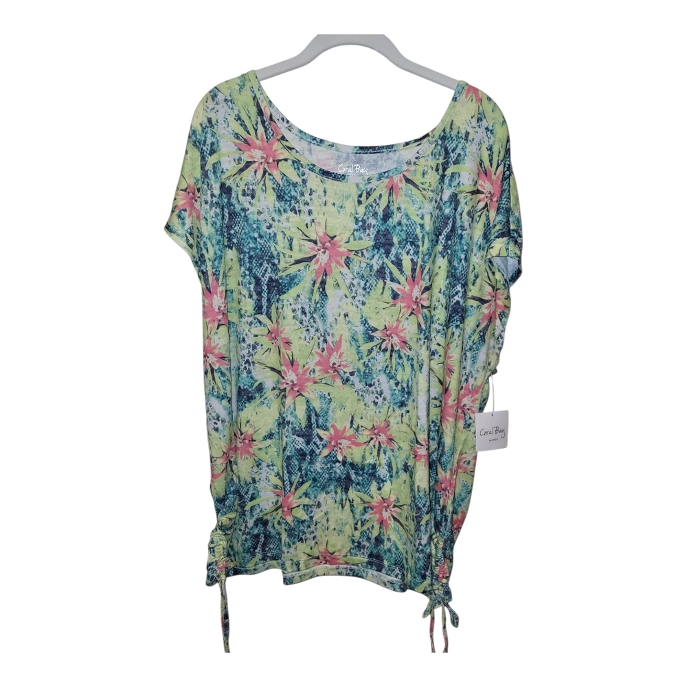 Coral Bay Tropical Floral Short Sleeve Top Size 2X (J0004)